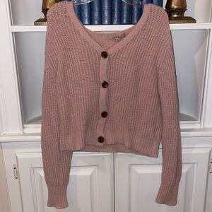 Dusty Pink Fuzzy Cardigan/Sweater